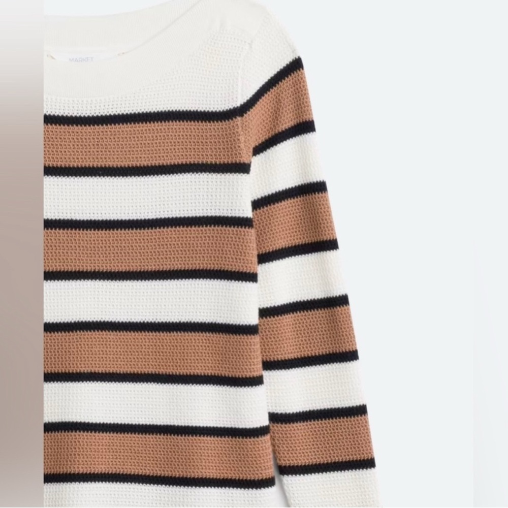 Market & Spruce Tawnee Cotton Blend Waffle Stitch Sweater White Brown XXL - Picture 3 of 5